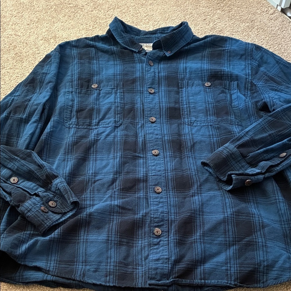 Duluth Trading Co Men's Navy Plaid Button Down Shirt 2 XL
